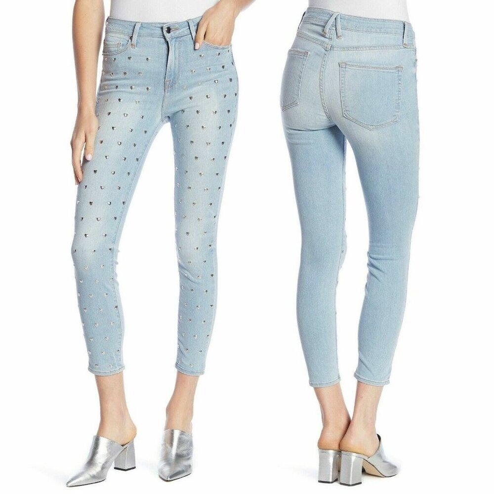 Good American Good Legs Jeans Size 0 25 Crop With Love Studded Hearts GLC899C